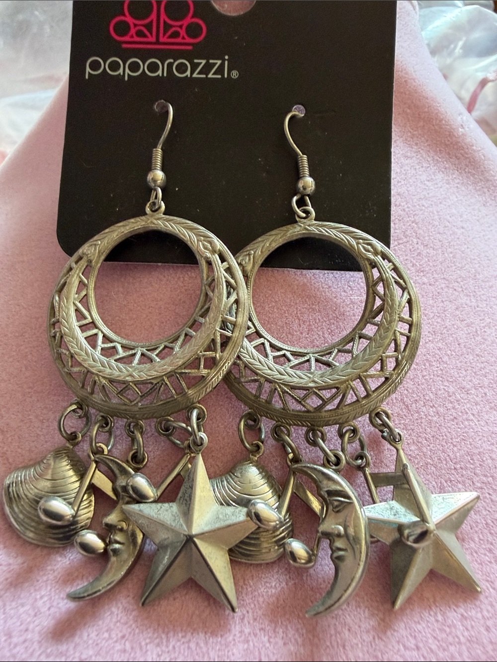 Paparazzi Silver-Tone Celestial Dangle Earrings, Music, Stars & Moons (J0199)